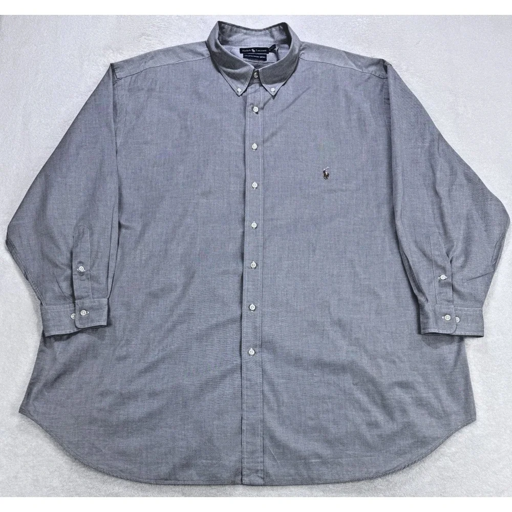 Polo Ralph‎ Lauren Oxford Shirt Men 20 35/36 Tall Gray Pinpoint LS Flesh Pony